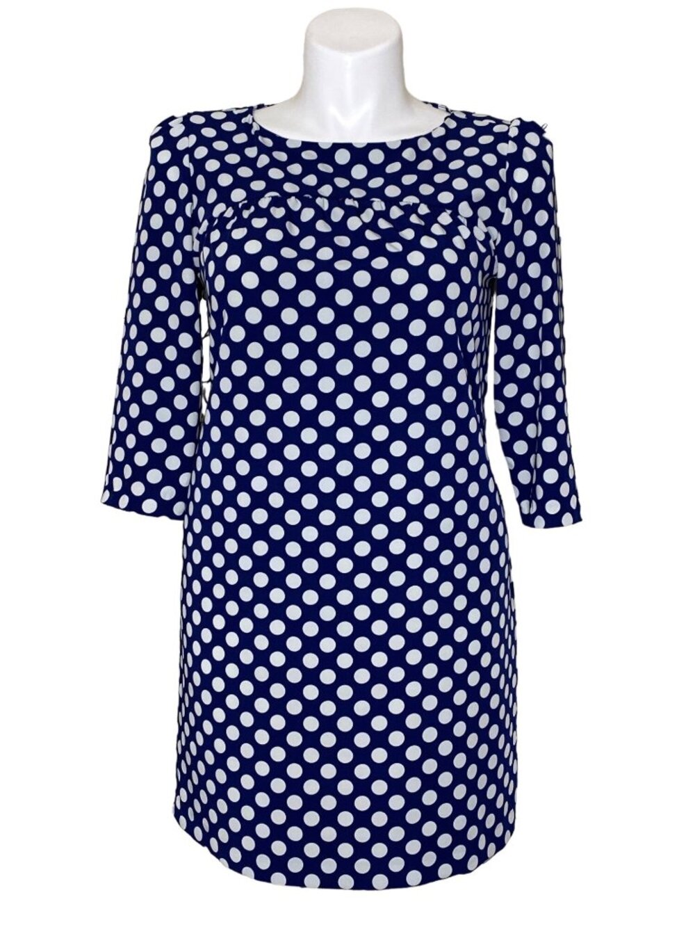 Zara Woman Navy & White Polka Dot Shift Mini Dress, Women's Size Large